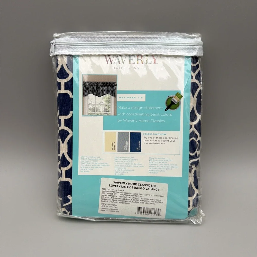 Waverly Wave Valance  Lovely Lattice Indigo Blue Valance 50